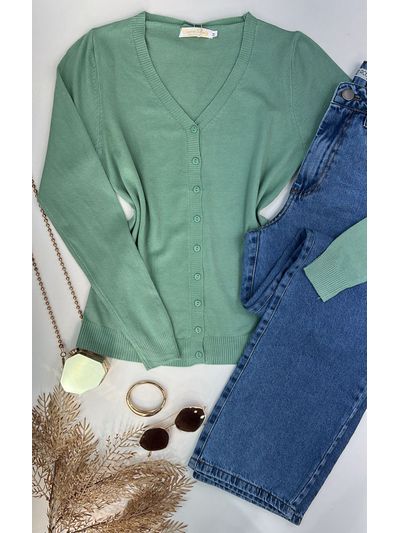 Cardigan Tricot Verde Claro