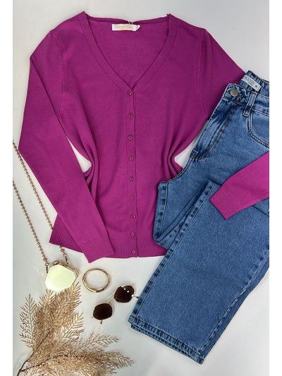 Cardigan Tricot Fucsia
