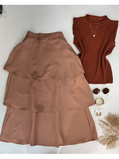 Saia Midi Camadas Nude