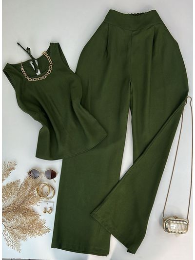 Conjunto Wide Com Cropped Verde Militar