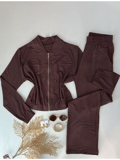 Conjunto Moletinho Marrom com Zíper