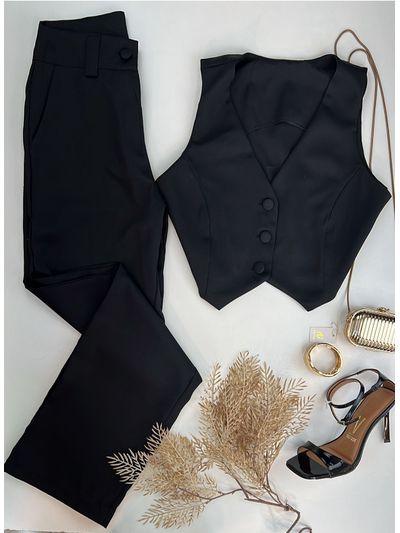Conjunto Wide Leg Alfaiataria e Colete