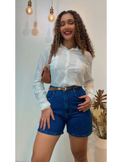 Camisa Viscolinho com Elastano Dois Bolsinhos Branca 