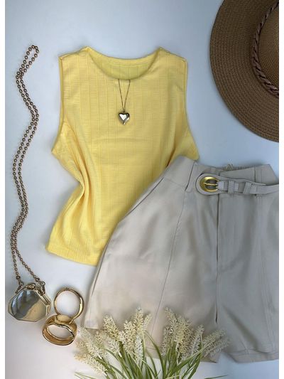 Blusa Regata Canelada Amarelo Manteiga 