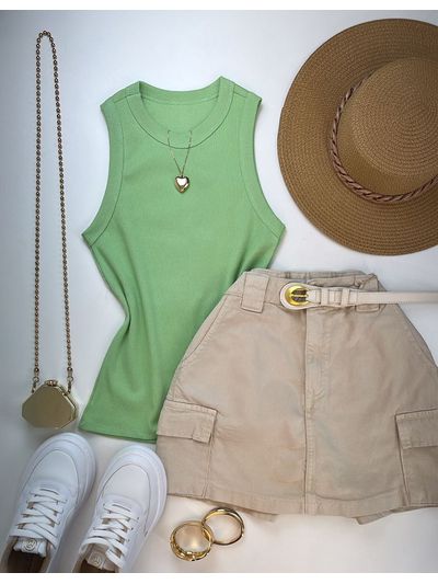 Blusa Regata Canelada Alongada Verde 