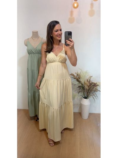 Vestido Midi Sarjado Amarelo Manteiga 