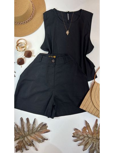 Conjunto Short e Regata Linho Preto 