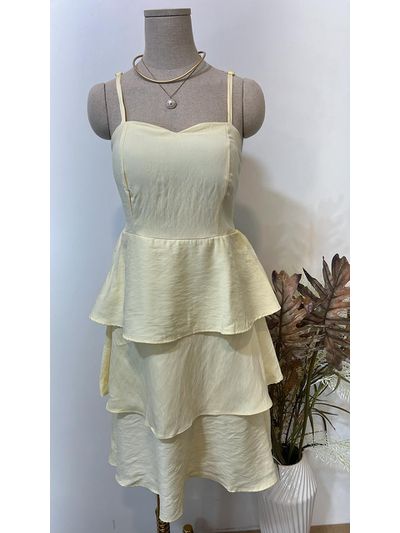 Vestido Curto Camadinhas Amarelo Manteiga 