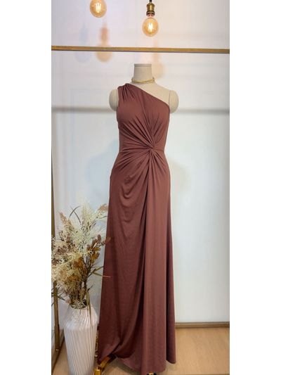 Vestido Drapeado Festa Marrom Nula Manga