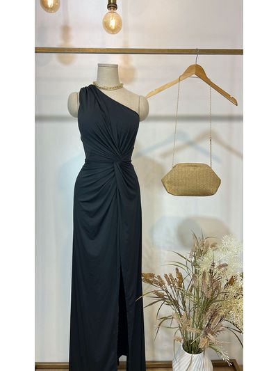 Vestido Drapeado Festa Marrom Nula Manga