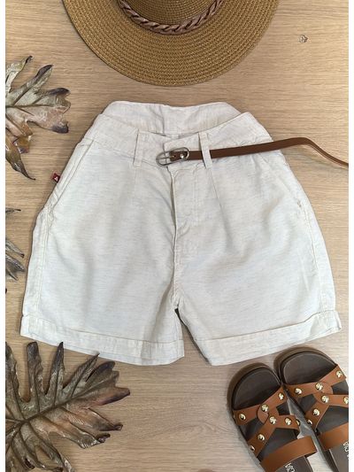 Short Com Cinto Redondo Sarja Cru 