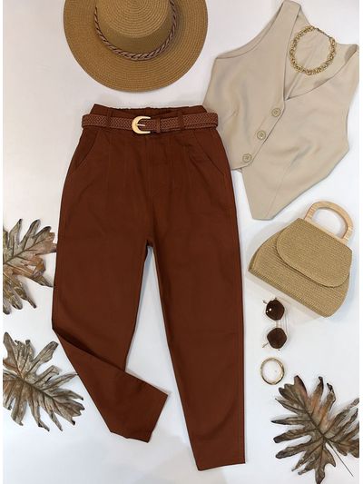 Calça Cenoura com Cinto Lua Terra Cota 