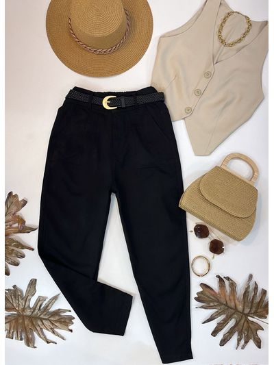 Calça Cenoura com Cinto Lua Preta