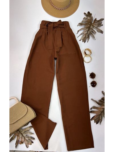 Calça Wide Alfaiataria Amarração Terra Cota 
