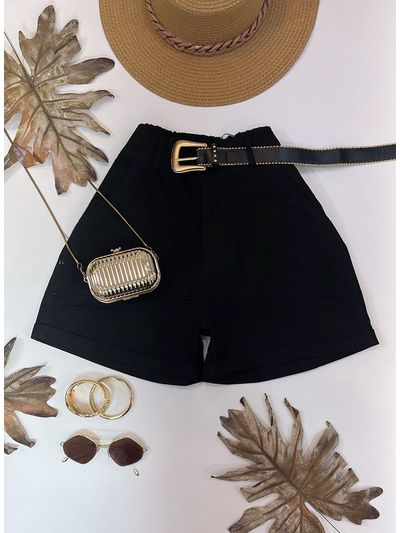 Short Cenoura Com Cinto Bolinhas Douradas Preto