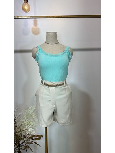 Blusa Canelada Regata Rendinha Verde água 