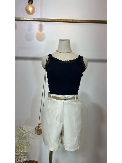 Blusa Canelada Regata Rendinha Preta 