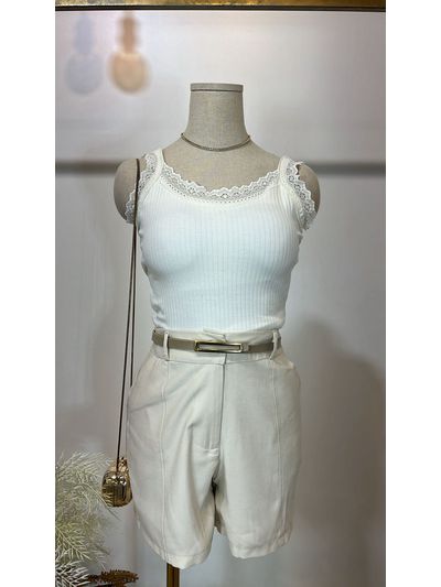 Blusa Canelada Regata Rendinha Branca 