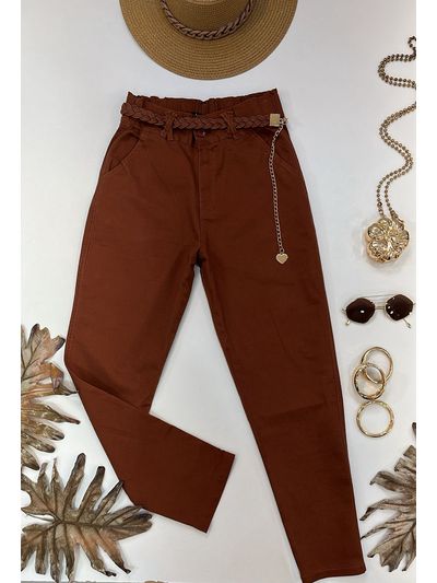 Calça Cenoura Corrente Coração Terra Cota 