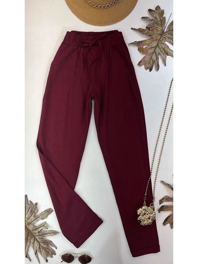 Calça Reta em linho Cereja 