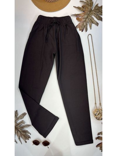 Calça Reta em linho Cinza Escuro 