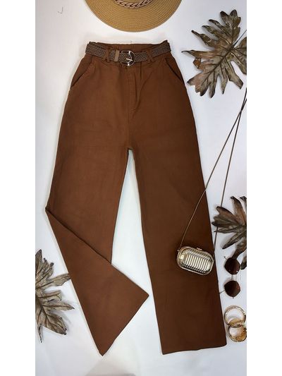 Calça Sarja Reta Marrom Escuro 