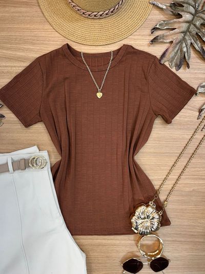 Blusa Canelada Alongada Marrom 