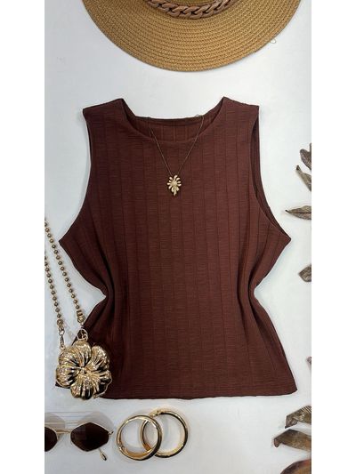 Blusa Canelada Regata Cropped Marrom 