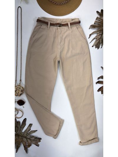 Calça Mom Reta Bege 