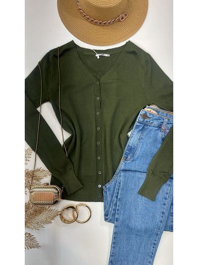Cardigan Tricot Verde Militar 