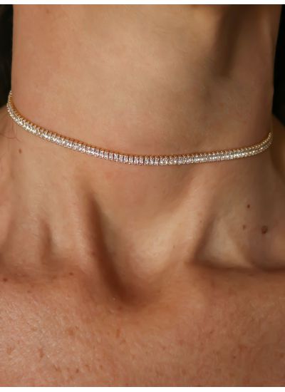 Chocker Toda Cravejada com Zircônia no Banho de Ou... - Dillu Jóias