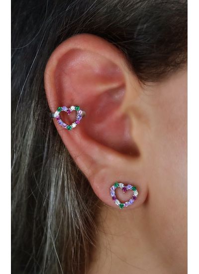 Piercing Coração Colorido banho de Ródio - PIN150N... - Dillu Jóias