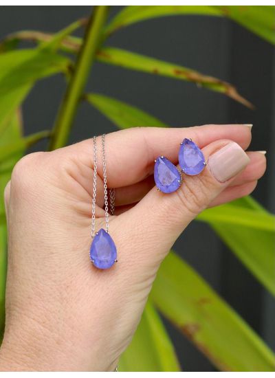 Conjunto Gota na Pedra Fusion Tanzanita Banho de R... - Dillu Jóias