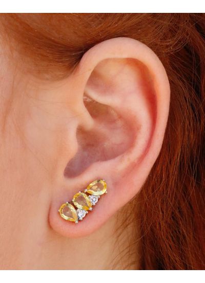 Brinco Ear Cuff Trio de Gotas na Pedra Fusion Citr... - Dillu Jóias