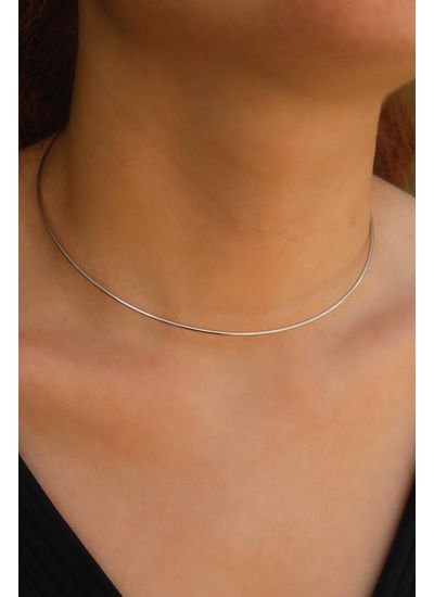 Chocker Aro Fino Lisa em Banho de Ródio Branco. - ... - Dillu Jóias