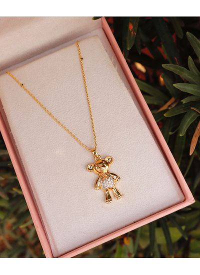 Colar Urso Cravejado em Banho de Ouro18K. - cl9934... - Dillu Jóias