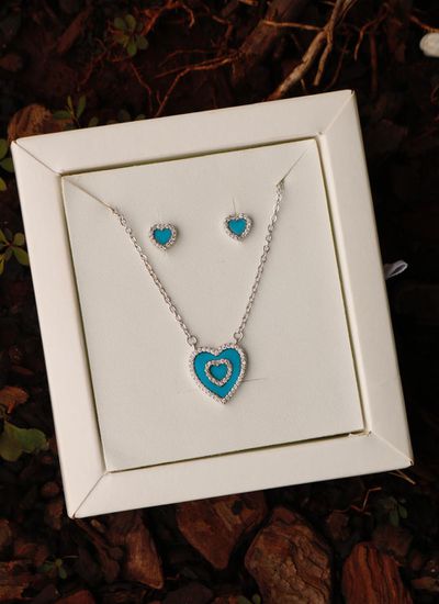 Conjunto Heart Azul Tifany Cravejado com Zircônia ... - Dillu Jóias