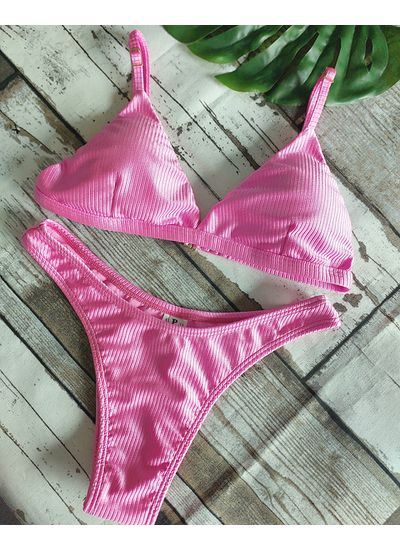Biquini Asa Delta Canelado Pink ref 488 - Use Amazona
