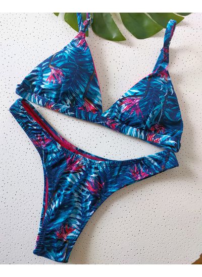 Biquini Asa Delta Monstera Azul 776 - Use Amazona