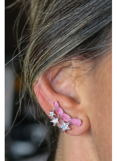 Brinco Ear Cuff Estrelas penduradas Light Pink - ... - Dillu Jóias