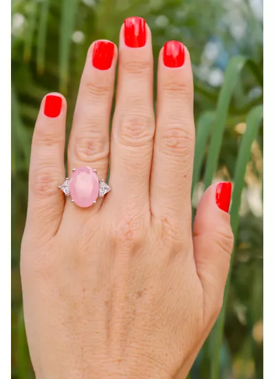 Anel Quartzo Rosa Com triangulo Cristais No Banho ... - Dillu Jóias