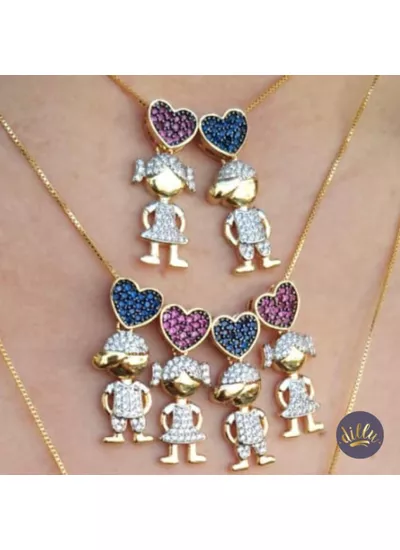 Colar Pingente de Filhos Personalizados. - CLP63B - Dillu Jóias