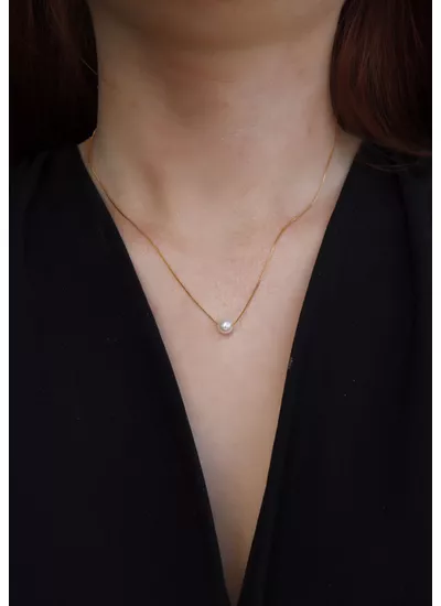 Colar Solitário Pérola M em Banho de Ouro18K. - CL... - Dillu Jóias