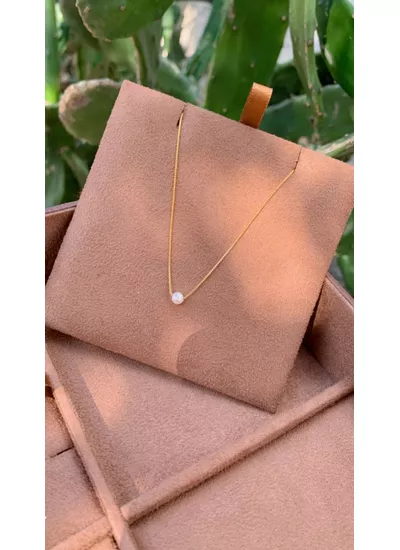 Colar Solitário Pérola P em Banho de Ouro18K. - CL... - Dillu Jóias