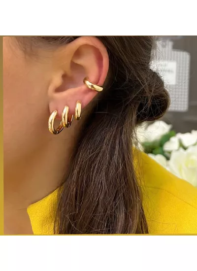 Trio de Argolas Liso em Banho de Ouro18K, - br2600... - Dillu Jóias