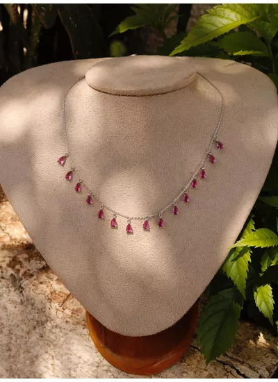 Colar Gotas na Pedra Fusion Turmalina Rosa em Banh... - Dillu Jóias