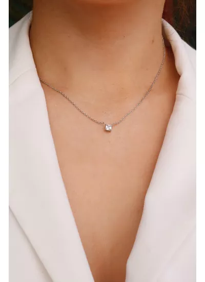 Colar Mini Square Zircônia Cristal em Banho de Ród... - Dillu Jóias