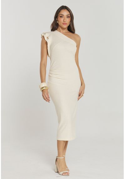 VESTIDO MALHA CROCHÊ - 2684.BEGE - RUDÉLY LOJA