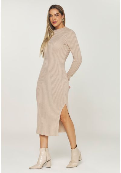 VESTIDO TRICÔ CANELADO YORK - 9829.AREIA - RUDÉLY LOJA