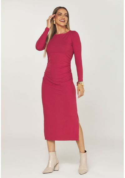 VESTIDO MIDI CANELADO - 2711.BORDO - RUDÉLY LOJA